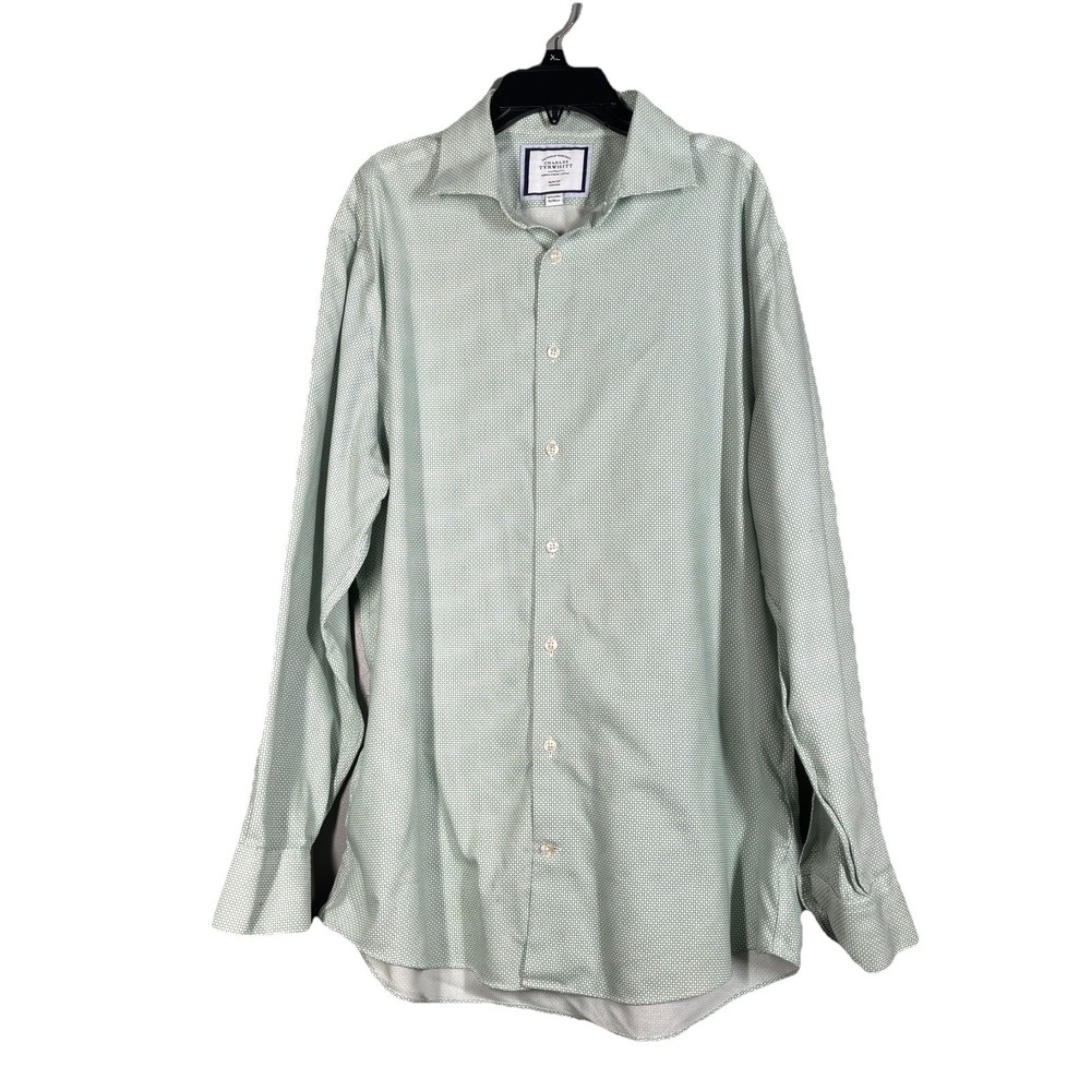 Charles Tyrwhitt Shirt Mens 16 1/2 x 34 Green Patterned Long Sleeve Button Down